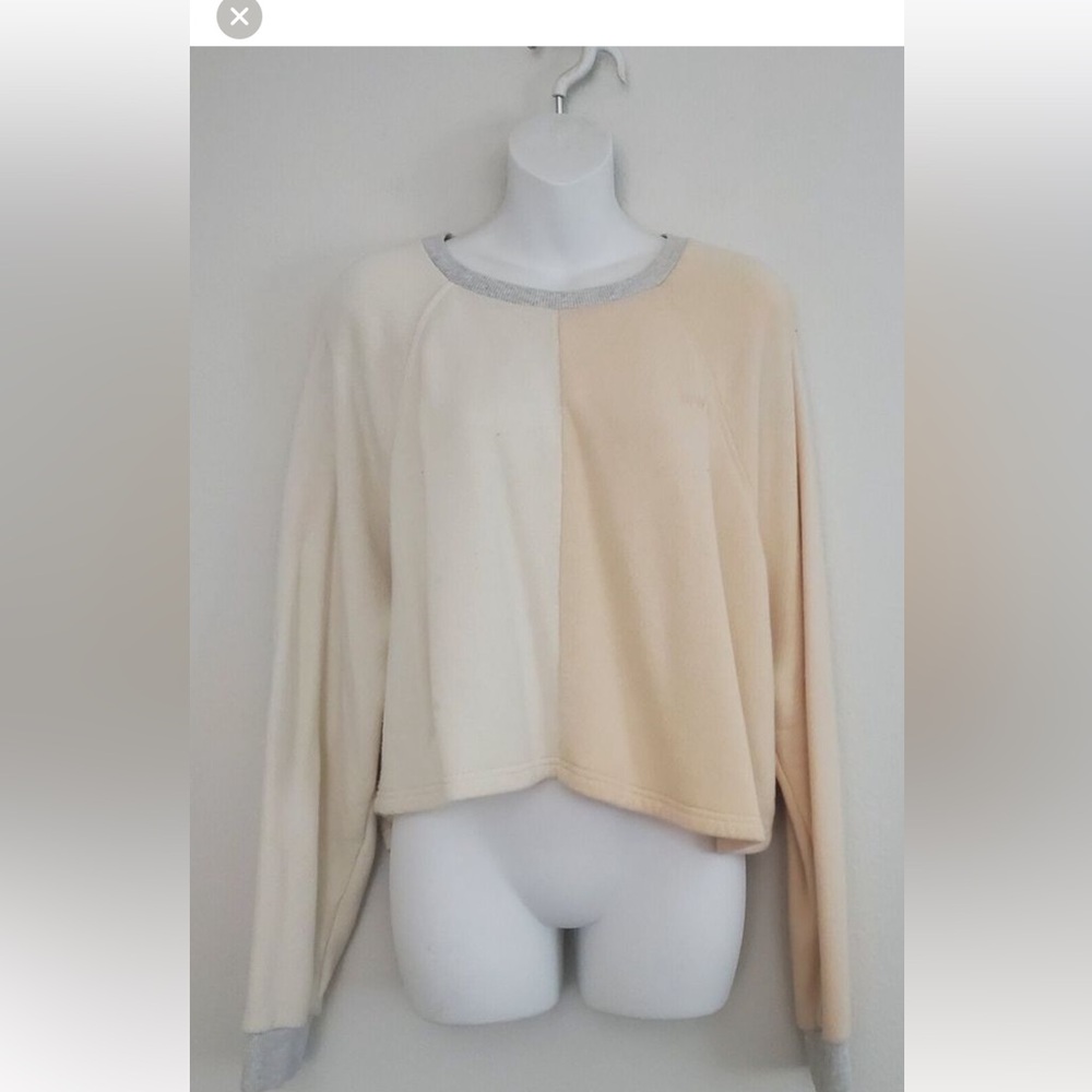 Madewell MWL Sweatshirt XL Beige Cropped Pullover Two Tone Terry Oversized